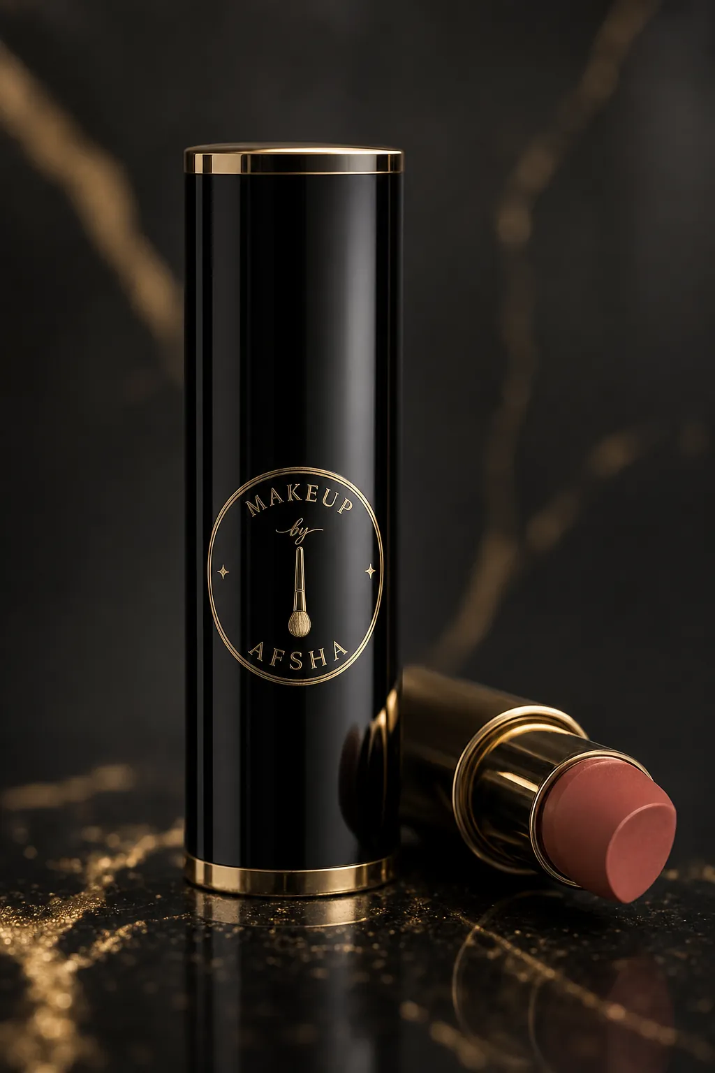 Black lipstick with gold accent product shot